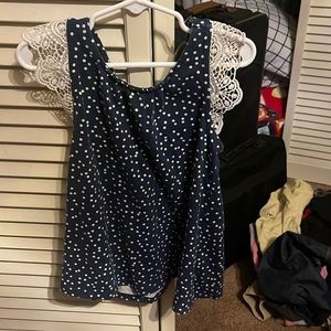 Blue and white tank top with lace sleeves